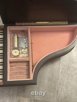 Italian Reuge Jewelry Music Box Grand Piano Swiss Made Musical Wood Inlay Vtg