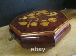 Italian Reuge Octagon Inlaid Music Jewelry Box Plays Send In The Clowns