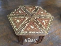 Italian inlaid triangular tables with Reuge music boxes, set of six
