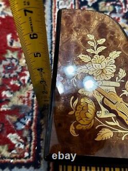 Italy Marquetry Inlaid Burl Piano Reuge Music Box Fur Elise Violin & Flowers 8