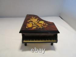 Italy marquetry inlaid Burl Piano Reuge Music Box Fur Elise Violin & Flowers 8W