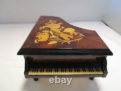 Italy marquetry inlaid Burl Piano Reuge Music Box Fur Elise Violin & Flowers 8W