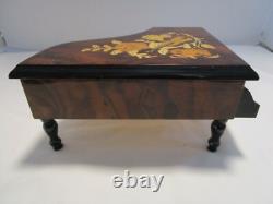 Italy marquetry inlaid Burl Piano Reuge Music Box Fur Elise Violin & Flowers 8W