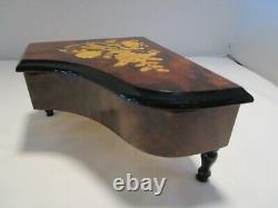 Italy marquetry inlaid Burl Piano Reuge Music Box Fur Elise Violin & Flowers 8W