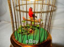 LARGE Reuge Style GERMAN Made Singing Automaton RED Bird Cage Music Box $895