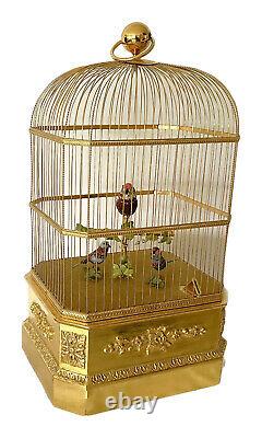 Large 27 Tall 3-bird Cage Swiss Music Box Coin-op We Ship Worldwide