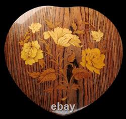 Large 8x8 Capra Italy Reuge HEART SHAPE Inlay Floral Music Box Anniversary Waltz