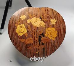 Large 8x8 Capra Italy Reuge HEART SHAPE Inlay Floral Music Box Anniversary Waltz