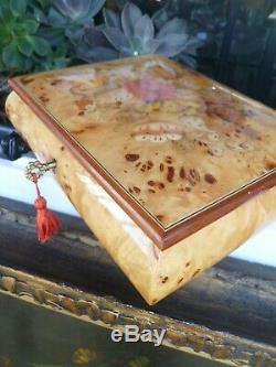 Large Inlaid Burl Wood Italian Musical Jewelry Box Reuge Dr, Zhivago 9x7x2.25