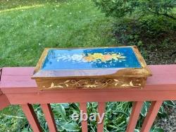 Large Vintage Italian Burl Wood Music Box, marquetry floral