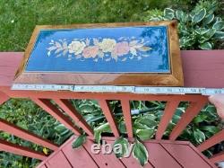 Large Vintage Italian Burl Wood Music Box, marquetry floral