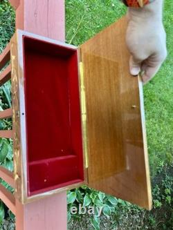 Large Vintage Italian Burl Wood Music Box, marquetry floral