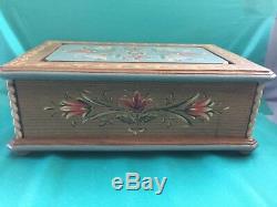 Lrg Anri Vtg Reuge 50 Note Music Box Try To Remember Hand Painted 11x7 1/4x4