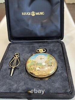 MINT REUGE Animated? Music Box Pocket Watch, Swiss, 17j, RARE