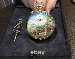 MINT REUGE Animated? Music Box Pocket Watch, Swiss, 17j, RARE