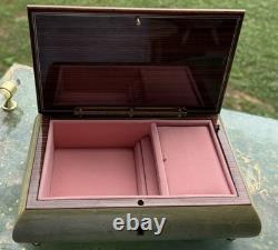 Mint Vintage Sorrento Italy Music Box Reuge Romance Canon in D Green Wood Inlay