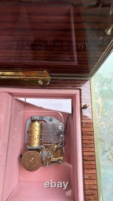 Mint Vintage Sorrento Italy Music Box Reuge Romance Canon in D Green Wood Inlay