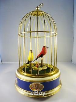 Nice singing bird cage with two birds reuge. Working! VIDEO