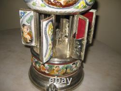 Old Reuge Capodimonte Porcelain Musical Lipstick Cigarette Carousel Music Box