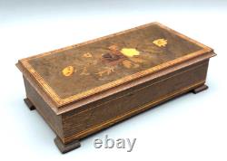 Old Vintage Decorative Wood Music REGUE Jewelry Box Swiss Made Flowers
