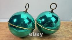 Pair Vintage 60's Reuge STE CROIX Music Box Ball Christmas Ornaments Swiss Made