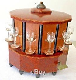 RARE Antique Decanter with glasses Carousel Music Box Reuge wind up music chime