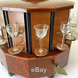 RARE Antique Decanter with glasses Carousel Music Box Reuge wind up music chime