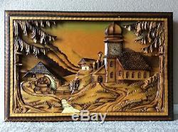 RARE LARGE Vtg Swiss REUGE Mill In The Black Forest Wood Wall Music Box Clock