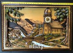 RARE LARGE Vtg Swiss REUGE Mill in the Black Forest Wood Wall Music Box Clock