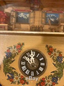 RARE LARGE Vtg Swiss REUGE Wood Wall Music Box Clock Antique Eine Huber Karte