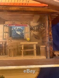 RARE LARGE Vtg Swiss REUGE Wood Wall Music Box Clock Antique Eine Huber Karte