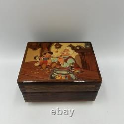 RARE Vintage Reuge Disney Disneyland Pinocchio Souvenir Wooden Music Box WORKING