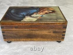 RARE Vintage Reuge Maddonnina Ava Maria Wooden Music Box Virgina Mary Jesus