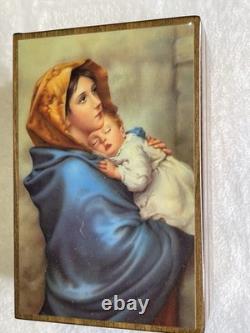 RARE Vintage Reuge Maddonnina Ava Maria Wooden Music Box Virgina Mary Jesus