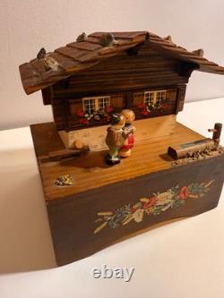 RARE! Vintage Reuge Swiss Chalet Music Box Dancing Couple Perfect Condition