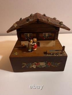 RARE! Vintage Reuge Swiss Chalet Music Box Dancing Couple Perfect Condition
