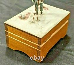 RARE Vtg WWII Reuge Winter German Soldier Wooden Music Box with Swiss Movement