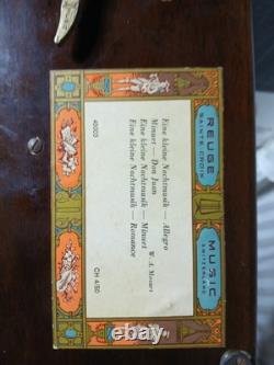 REUGE 50 Note 4 Song Cylinder Music Locking Box W Key Mozart Vintage Gold