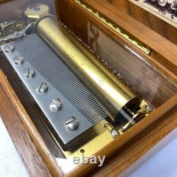 REUGE 72 Note 3 Part Cylinder Music Box Playing Chopin Vintage Gold Brown Used