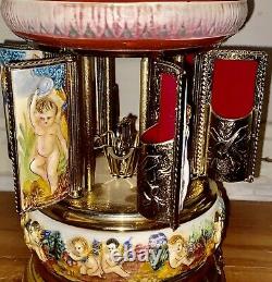 REUGE Capodimonte Porcelain Cherub Music Box Carousel cigarette Lipstick Holder