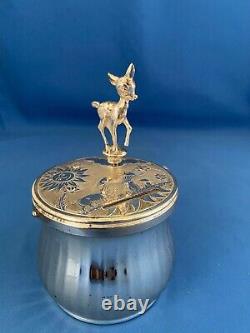 REUGE German Music Trinket Box Coin Bank with BAMBI Silver Plated Vintage Rare