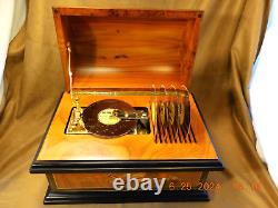 REUGE INLAID TREASURE CHEST With BRASS PLATED AD-30 4-1/2 DISC PLAYER & 10 DISCS