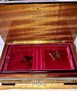 REUGE JEWELRY MUSIC BOX MADE IN ITALY Inlaid Burl Wood Rare Tray & Key