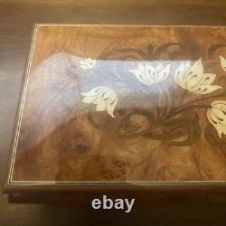 REUGE Jewelry Music Box Inlaid Wood Italy Swiss Movement Blue Danube Viennese