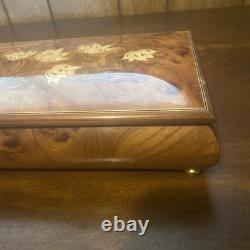 REUGE Jewelry Music Box Inlaid Wood Italy Swiss Movement Blue Danube Viennese