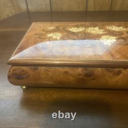 REUGE Jewelry Music Box Inlaid Wood Italy Swiss Movement Blue Danube Viennese