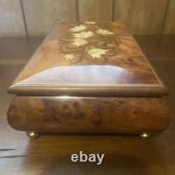 REUGE Jewelry Music Box Inlaid Wood Italy Swiss Movement Blue Danube Viennese