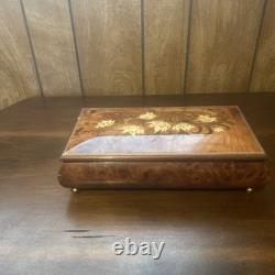 REUGE Jewelry Music Box Inlaid Wood Italy Swiss Movement Blue Danube Viennese
