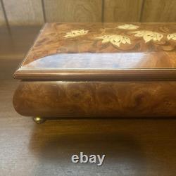 REUGE Jewelry Music Box Inlaid Wood Italy Swiss Movement Blue Danube Viennese