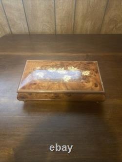 REUGE Jewelry Music Box Inlaid Wood Italy Swiss Movement Blue Danube Viennese